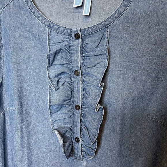 draper james dress Size 8 blue denim sleeveless ruffle top modest jean bell Slv - Picture 2 of 5
